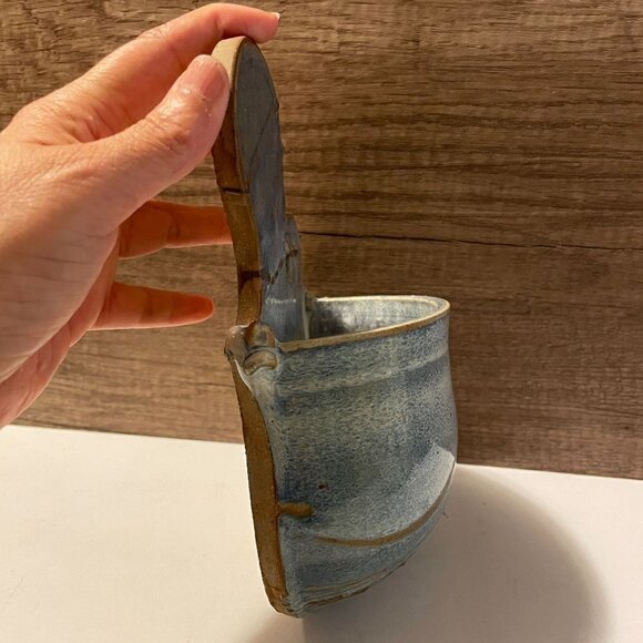 Studio Art Pottery Signed Handmade Blue Ceramic Freeform Hanging Wall Pocket - Picture 2 of 9